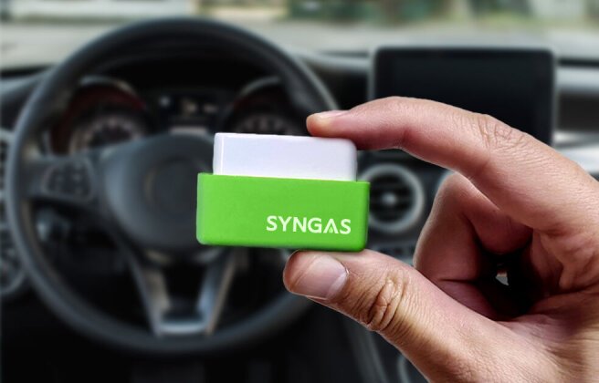 Compact SynGas OBD2 device inside a car